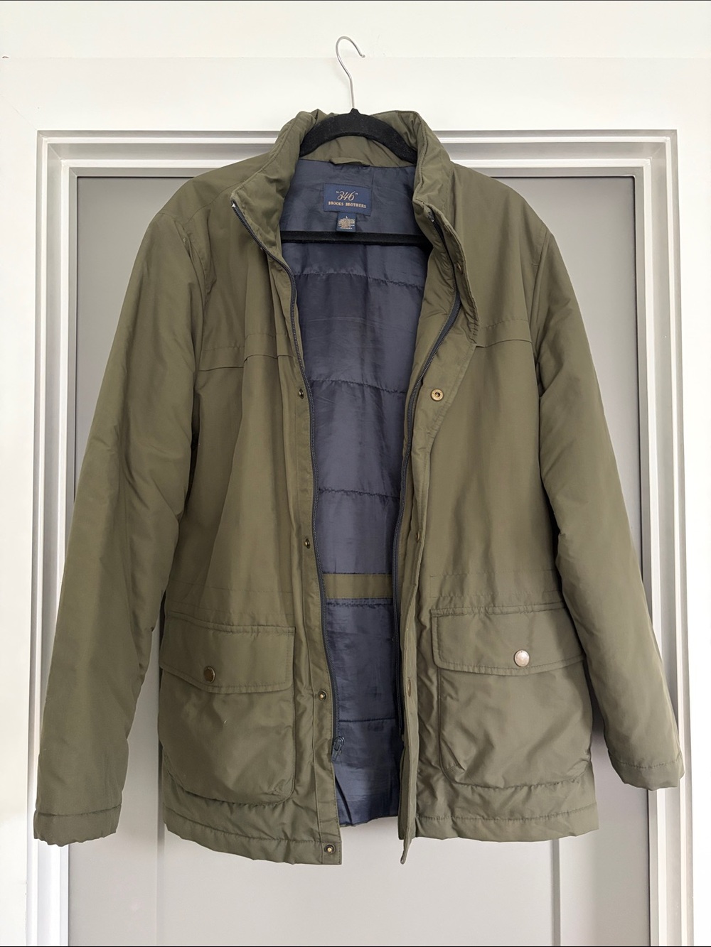 Brooks Brothers 346 Olive Green Rain / Winter Jacket/Coat with Hidden Hood